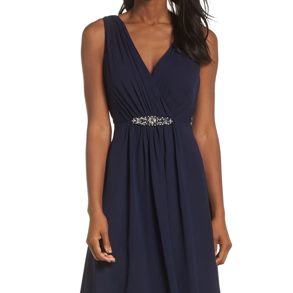 Eliza J Embellished Navy High-Low Halter Dress